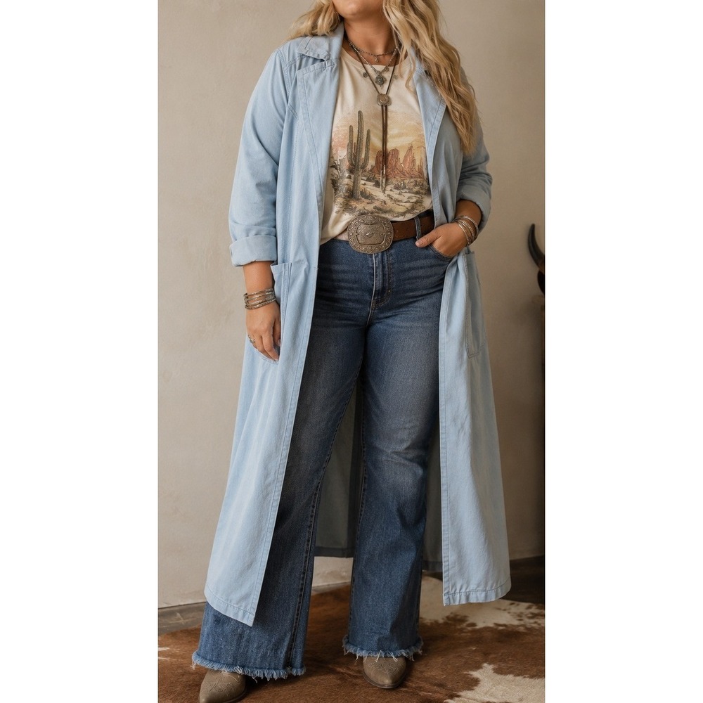 NWT Melissa McCarthy Seven7 Lightweight Chambray Duster Jacket 1X Denim Layer